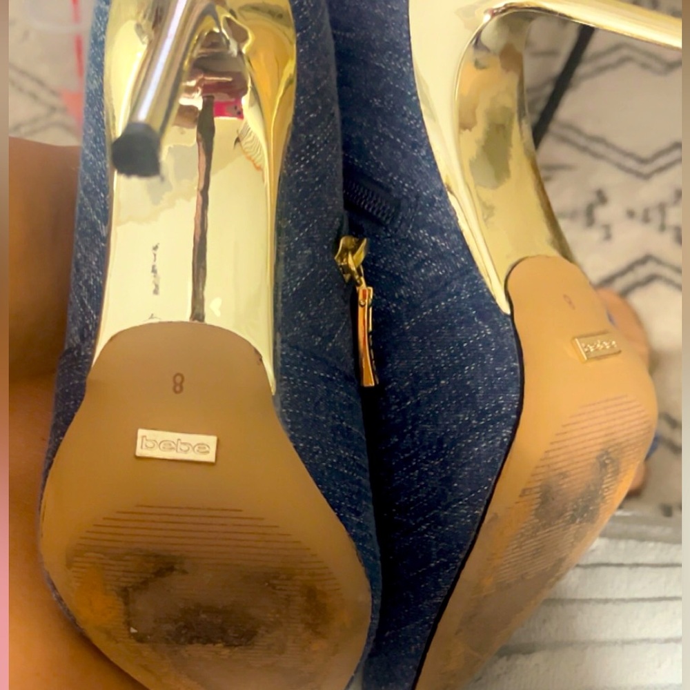 Bebe Blue Jean Gold Heeled Boots - Picture 4 of 4